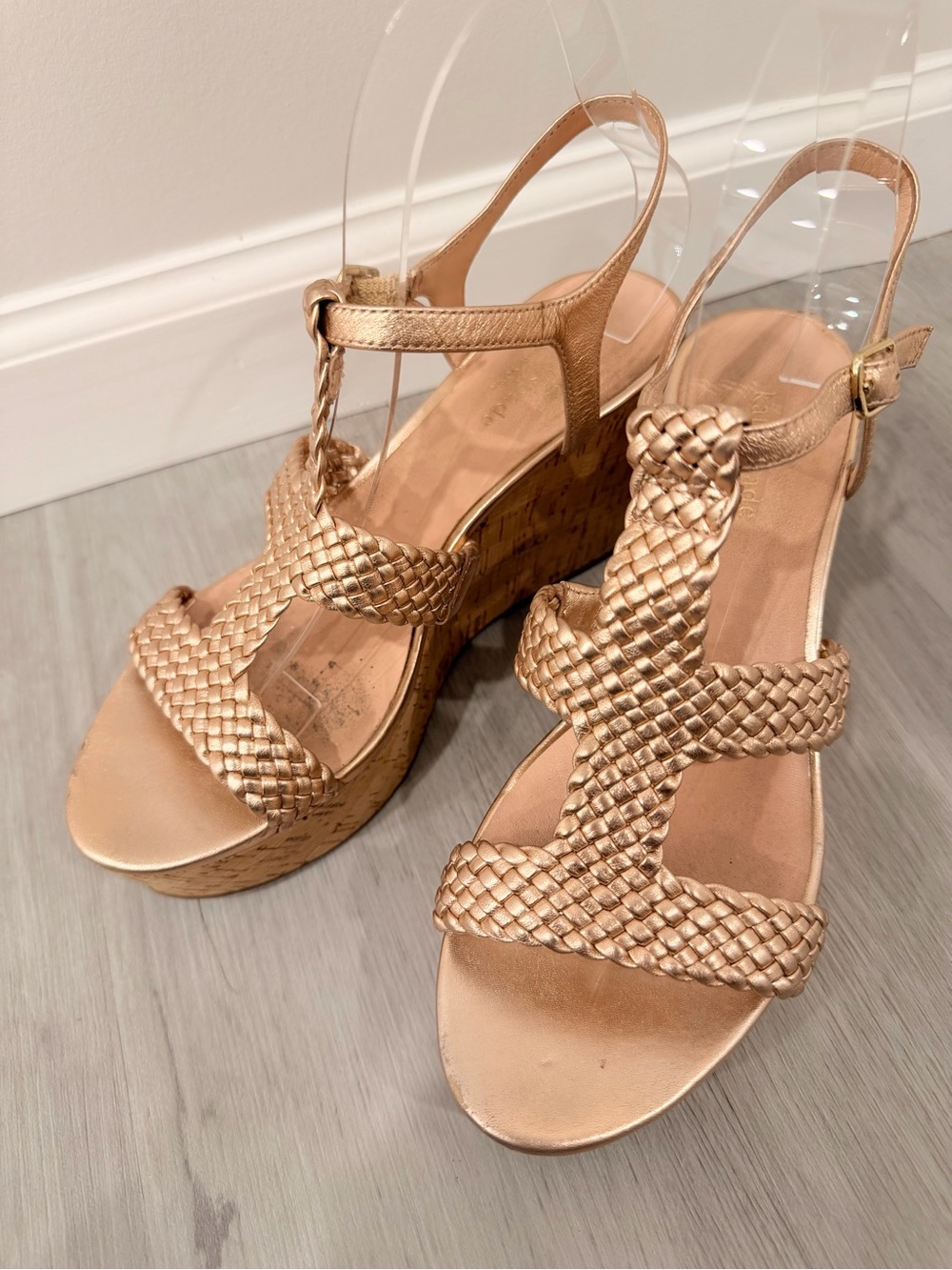 Kate Spade New York Rose Gold Tianna Woven Wedge Platform Sandals Size 8.5